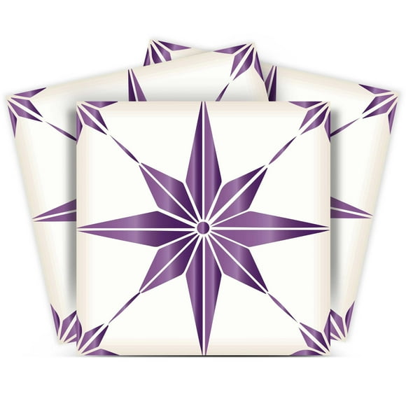 Autocollants de Carreaux par Mi Alma 24 Pcs Talavera Pochoirs Muraux Autocollants Muraux à Peler et Coller Application Facile – Idéal pour Décalcomanies de Carreaux Muraux de Salle de Bain, Cuisine (Étoile Violette, 4X4 Pouces)