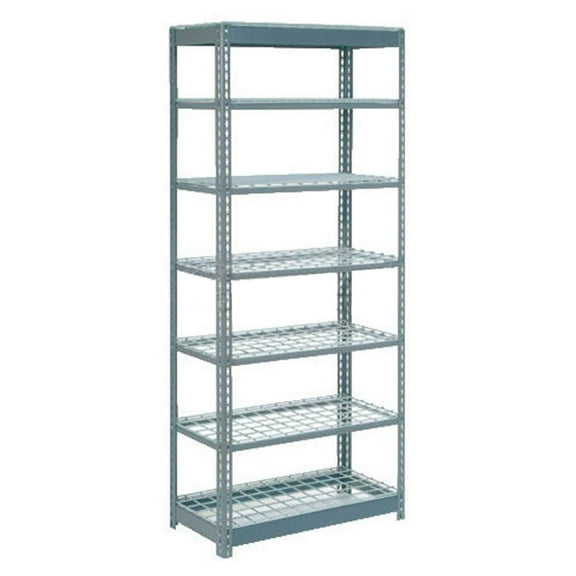 Global Industrial B2297737 Heavy Duty Shelving with 7 Shelves & Wire Deck - Gray - 36 x 18 x 84 in.