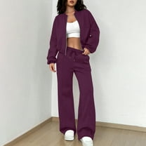 Women's Fall Casual Outfit Sets Tall Sizes Women Fashionable Solid Color Zippered Cardigan Sweater Casual Straight Leg Pants Set
