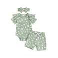 thumbnail image 2 of Musuos Baby Girls Casual Shorts Set, 3M 6M 12M 18M Flower Print Short Sleeve Crew Neck Romper with Shorts and Hairband Summer Outfit, 2 of 10
