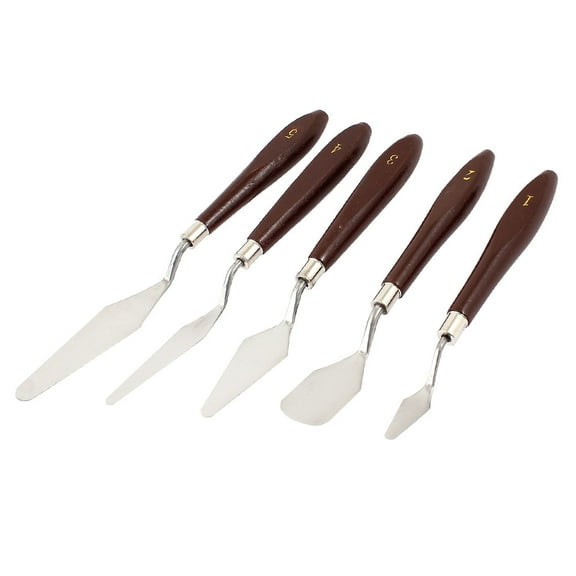 Unique Bargains 4.3" Red Grip Silver Tone  Palette Painting Paint Spatula Scraper 5 in 1