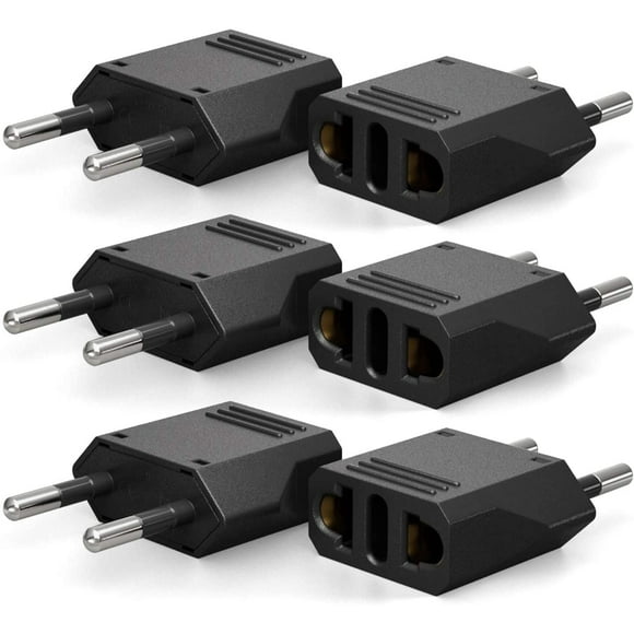 6 Pack of US/CA to European Plug Adapter Travel Power Plug Universal Power Jack Wall Plug Converter Input USA/Canada to Europe/Asia Socket (Black)