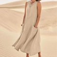 thumbnail image 1 of CHUANK Liquidation Robes d'Été pour Femmes Mode d'Été pour Femmes Décontractée Couleur Unie Sans Manches Coton Lin Robe Longue, 1 of 8