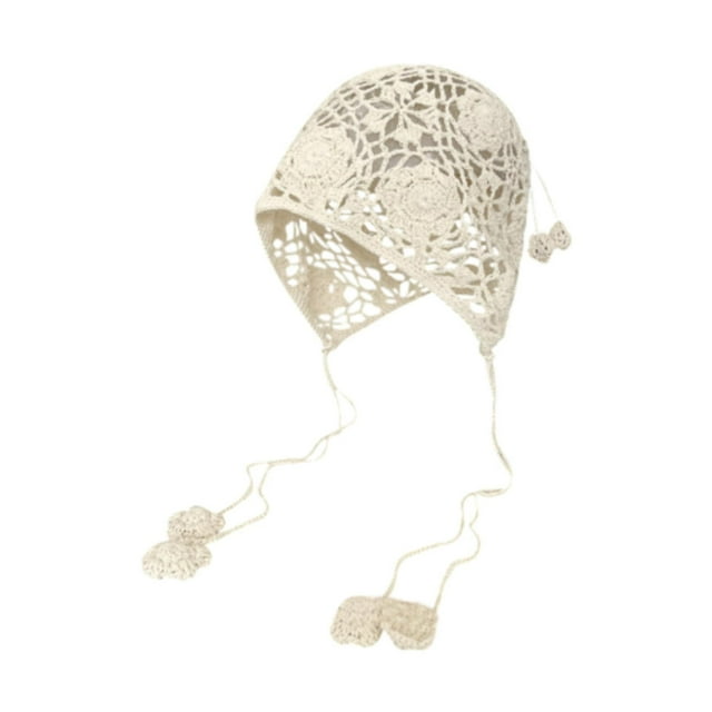 Mujeres gorro de crochet gorro de tejido floral suave hecho a mano Sombrero de verano para viaje de playa Beige