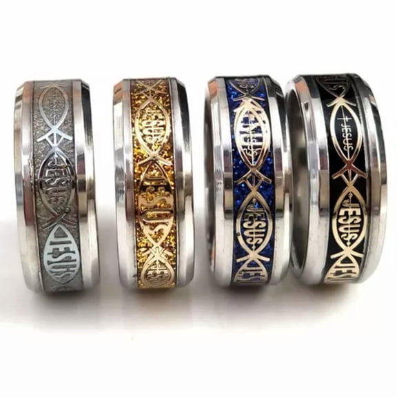 K-KED 24pcs/lot Jesus Fish Christian Stainless Steel Religious Mens Band Ring 8mm New