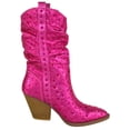 thumbnail image 3 of Forever Women’s Rhinestone Cowboy Boots – Sparkly Western Mid Calf Boots, Glitter Cowgirl Boots with Chunky Heel, Pointed Toe Bling Fashion Boots for Women RIVER-35 Hot Pink Fuchsia 6, 3 of 5