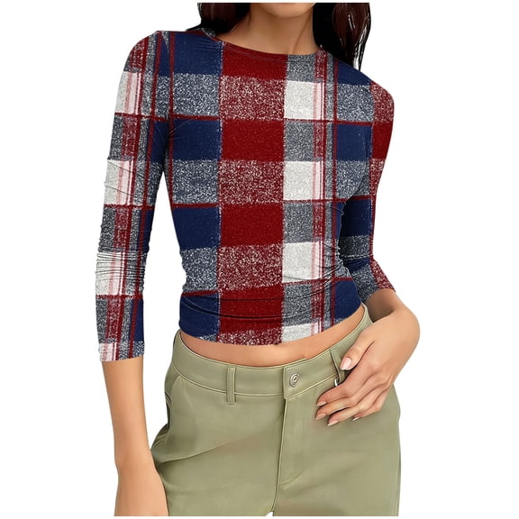 ShaoRunShi Womens 3/4 Sleeve Tops Crew Neck Slim Fit Tight Shirts Basic Tee Spring Fashion Clothes 2026 Outfits Trendy
