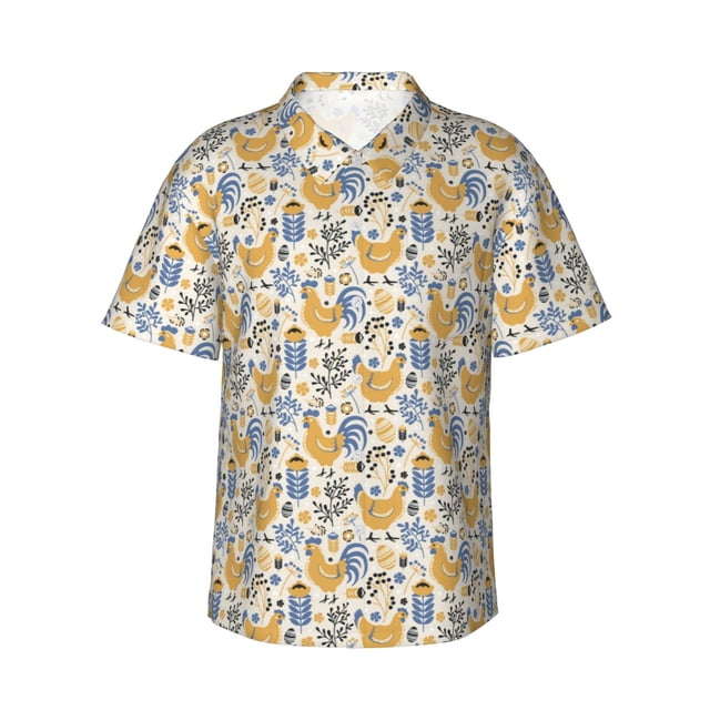 Fotbe Funny Chicken Camisa Hawaiana para Hombre Unisex – Camisa Casual de Verano con Botones de Manga Corta de Algodón y Lino,3X-Large