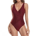 thumbnail image 2 of Busydd Swim Suits for Women Solid Color One-Piece Swimsuits Deep V Neck Tummy Control Monokini Swimsuits for Women Pleated Bathing Suits, 2 of 4