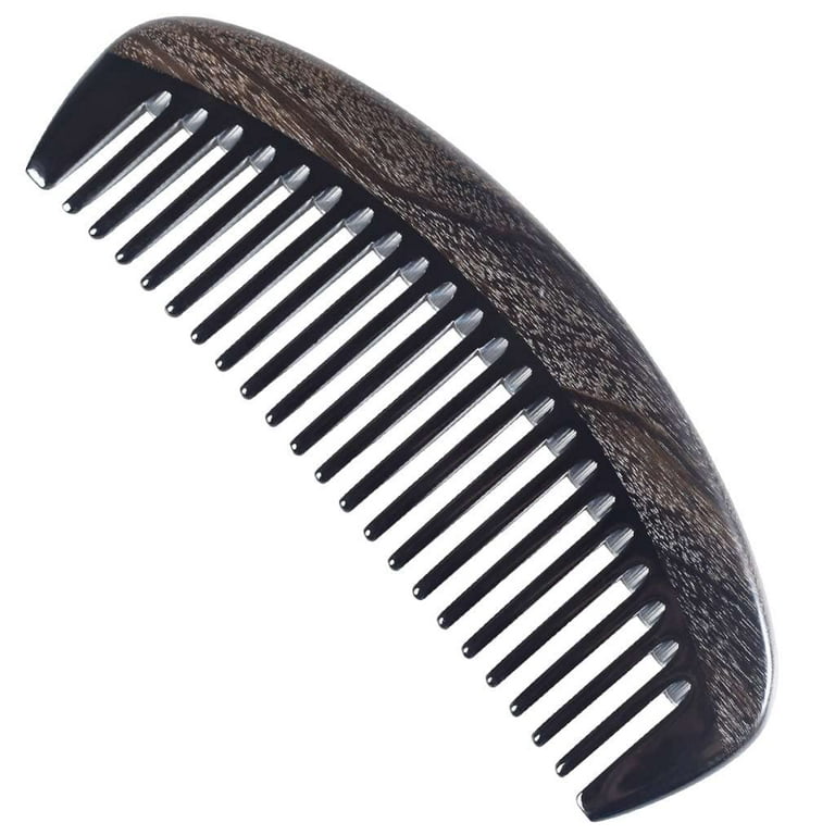 Onedor Handmade 100% Natural Chacate Preto Wood With Buffalo Horn Hair Combs  - Anti-Static Sandalwood Scent Natural Hair Detangler Wooden Comb (Oval  Wide Tooth) … 