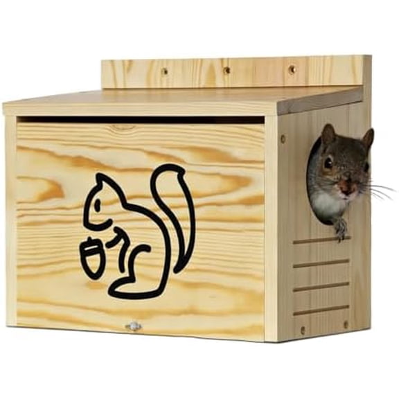 Wooden Squirrel House for Outside, Large Pine Wood Nesting Box with Front Open Panel, Easy Assembly Outdoor Animal Shelter for Backyard, Garden & Trees$$Garden & Patio