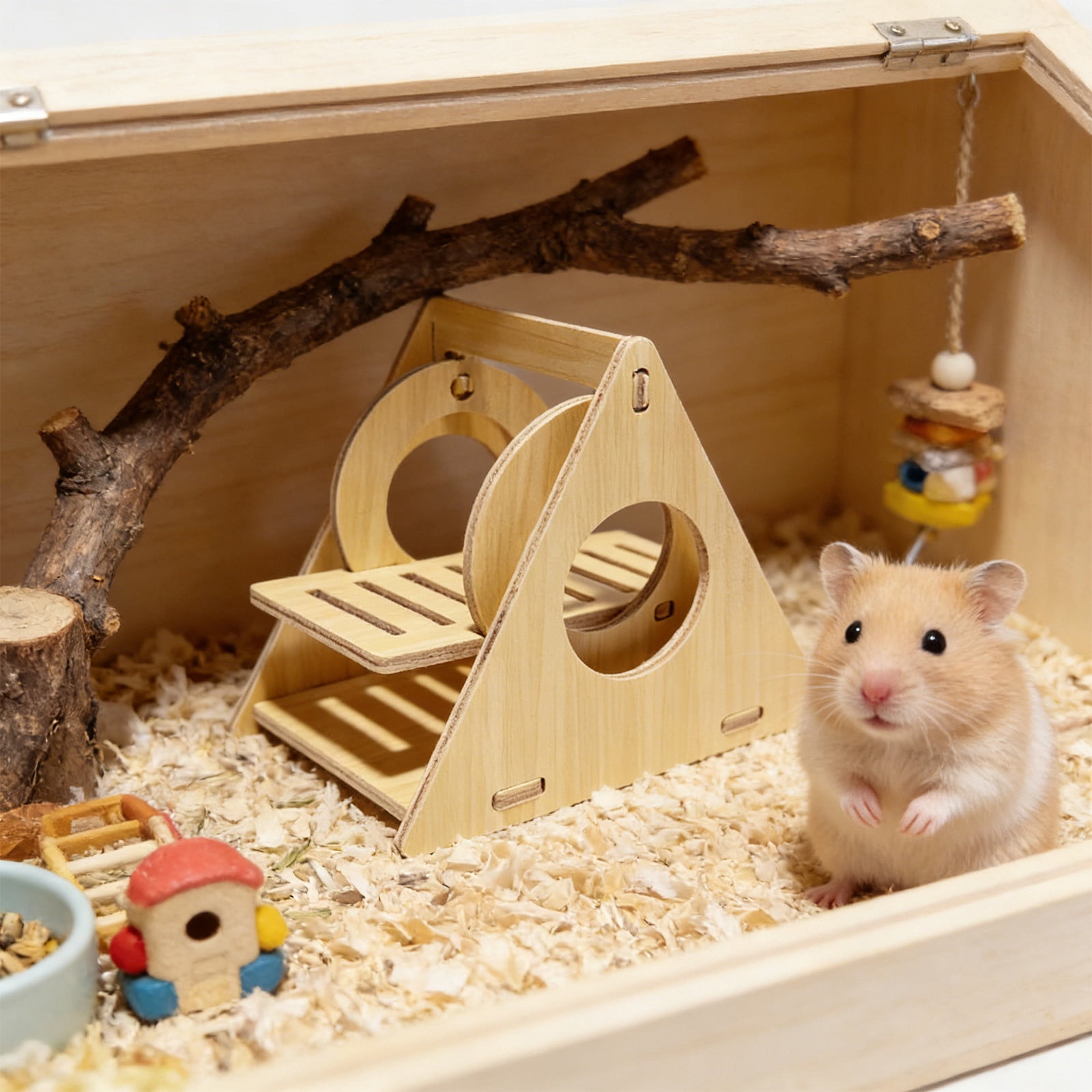 Nebwoak Natural Solid Wood Hamster Hideout Small Animal Bed Chew Toy for Gerbils Mice Dwarf Hamsters 5.5x4.7x3.9 Inch
