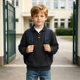 thumbnail image 4 of Besolor Kids Boys Clothes Fall Sweatshirts Long Sleeve Lapel Collar Buttons Sweatshirt Casual Loose Knit Workout Pullover Tops(11-12 Years,Black), 4 of 7