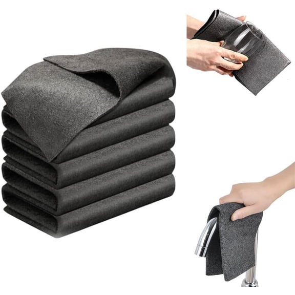 Magic Cleaning Cloth, 2026 New Streak Free Multifunctional Magic Cloth, Reusable Microfiber Cleaning Cloths, Kitchen Cleaning Wipes for Glass,Window, Kitchen, Cars (5, Black)
