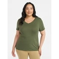 thumbnail image 3 of Time and Tru Women's Cotton V-Neck Tee with Short Sleeves,Sizes XS-XXXL, 3 of 6