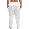 thumbnail image 2 of inhzoy Mens Satin Harem Pants Casual Elastic Waist Dhoti Pants Baggy Boho Hippie Wedding Party Kurta White 3XL, 2 of 5