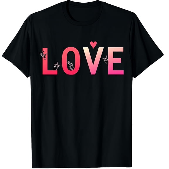Vintage Valentine's Day Sign Language ASL Love Gift Graphic Crew Neck Short Sleeve T-Shirts (Men's, Women's)