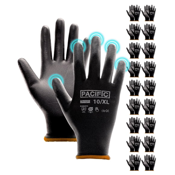 Guantes de trabajo PACIFIC PPE con pantalla táctil recubierta de poliuretano, 18 pares, XL