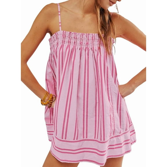 Women Y2k Striped Sleeveless Flowy Hem Crop Top High Waist Lounge Shorts Set 2 Piece Sleepwear Pink M