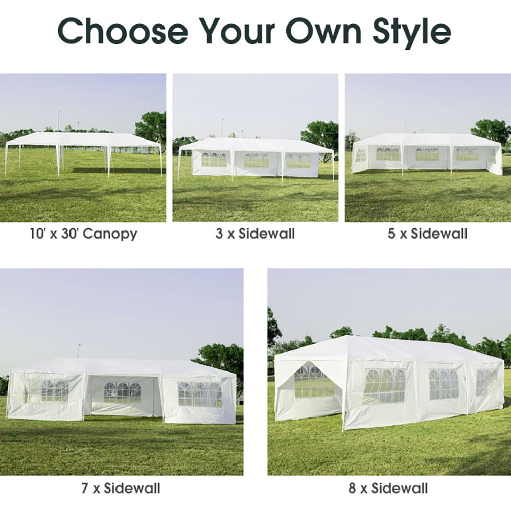 Aimee Lii 10 x 30 Feet Outdoor Canopy Tent with 6 Removable Sidewalls and 2 Doorways for Party Wedding BBQ Events, White
