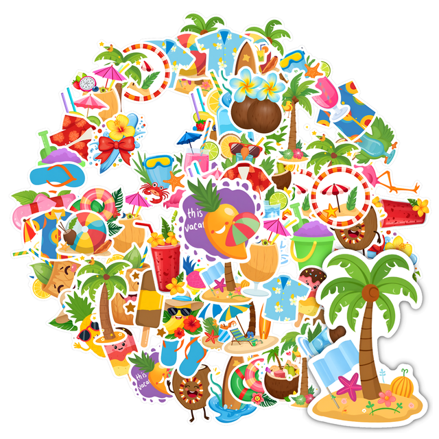 35pcs-50pcs Hawaiian Stickers Tropical Summer Stickers Fun Beach Decals for Laptops Suitcase Phone
