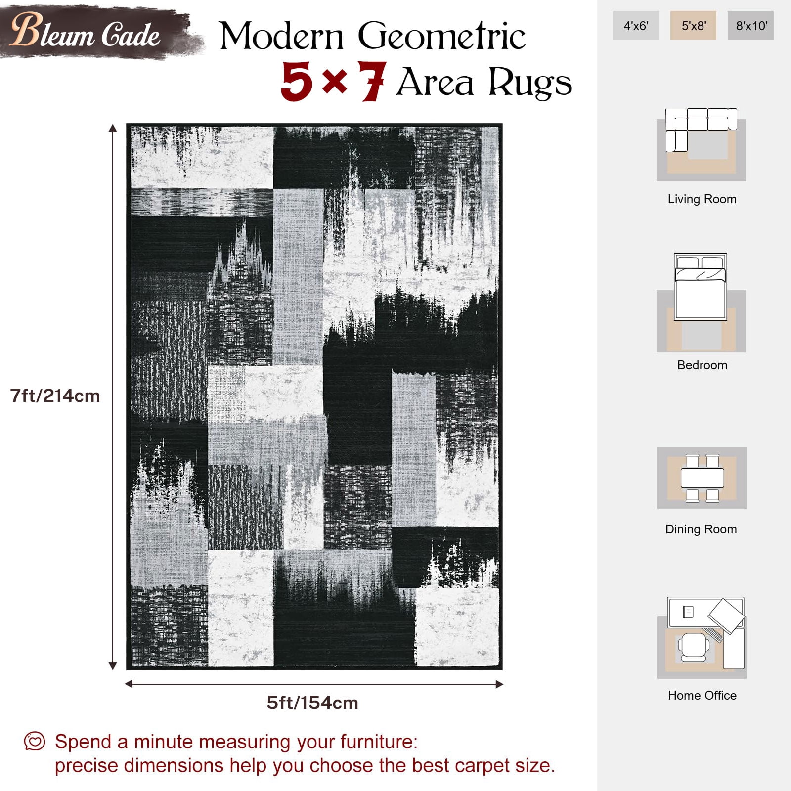 Bleum Cade 5x7 Abstract Area Rugs for Living Room, Modern Geometric Rug Non Slip, Patchwork Washable Soft Bedroom Rug Stain Resistant, Indoor Rugs Low Pile Carpet