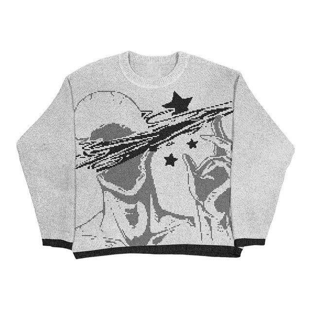 Chandail Mode Automne Hiver Américain Col Rond Chandail Personnalisé Imprimé Manches Longues Joker Ample