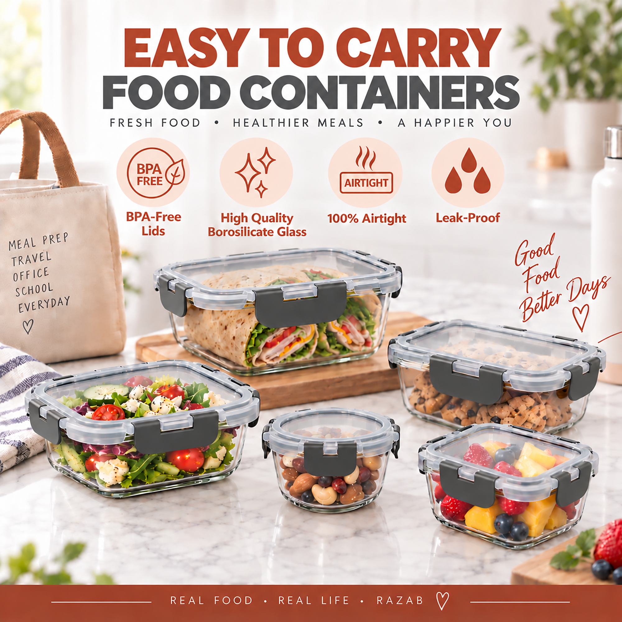 Razab 15-Piece Borosilicate Glass Food Storage Container Set photo 7