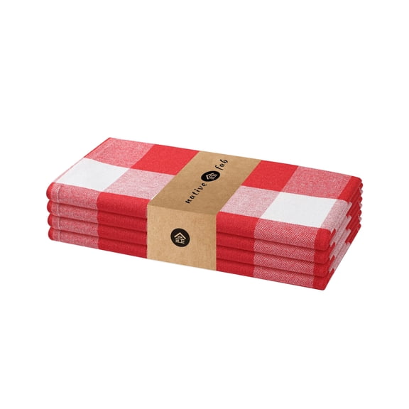 Native Fab Cloth Napkins - Set of 4, 100% Cotton, 16x16 Inches, Holiday Gingham, Soft, Red