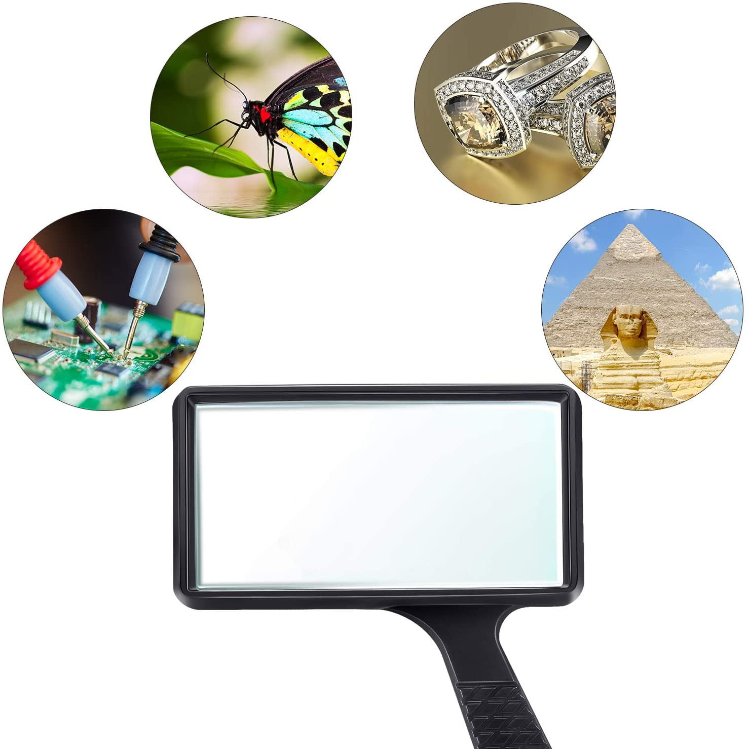 3X Handheld Magnifier,Rectangular Magnifying Glass, Scratch Resistant