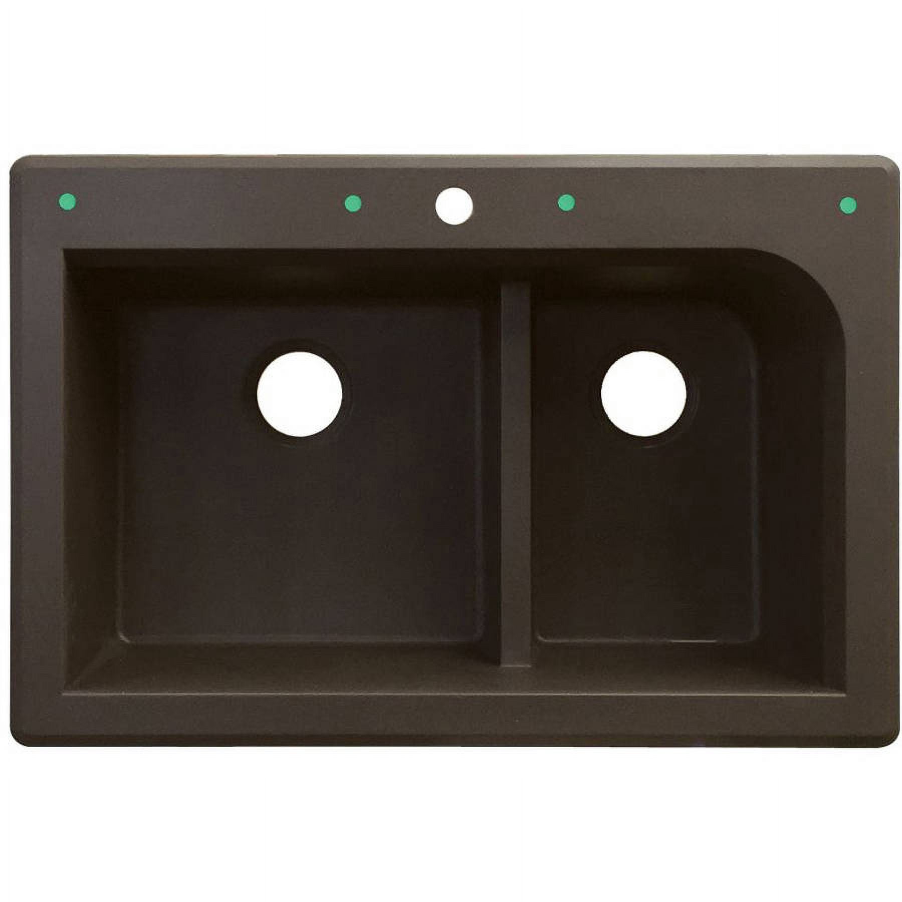 Transolid Radius 33in x 22in silQ Granite Drop-in Double Bowl Kitchen Sink with 3 CDF Faucet Holes, In Espresso