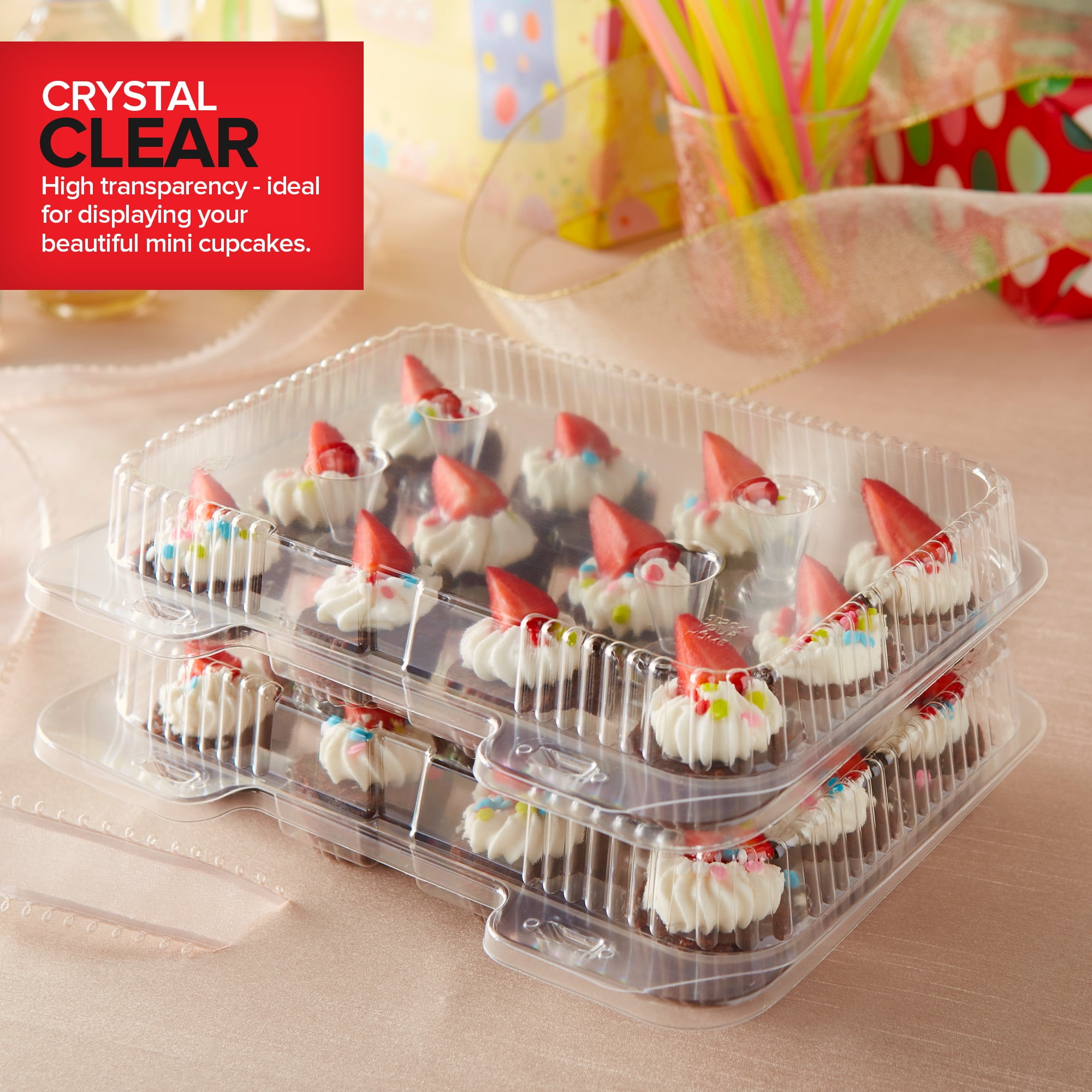 Stock Your Home Mini Disposable Plastic Cupcake Containers (20 Pack) 12 - Count Tray Compartment, Small or Mini Cupcakes Box/ Holder / Carrier with Clear Connected Dome Lid, BPA Free