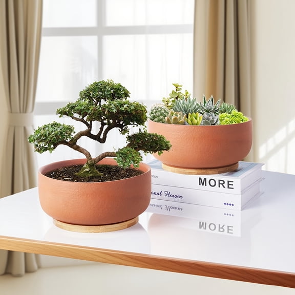 8 Inch Terracotta Flower Pots For Indoor/Outdoor Use - Modern Style Bonsai ers With Drainage Holes, Ideal For Succulents/Herbs, Garden & Home Decor