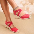 thumbnail image 5 of CYMMPU Women's Cross Elastic Strap Closed Toe Espadrille Wedge Sandals, Slingback Summer Casual Shoes Red 36, 5 of 6