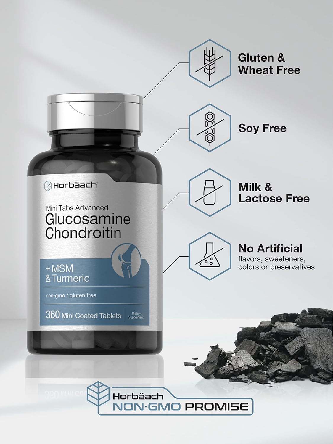Glucosamine Chondroitin MSM Plus Turmeric | 360 Mini Coated Tablets | by Horbaach