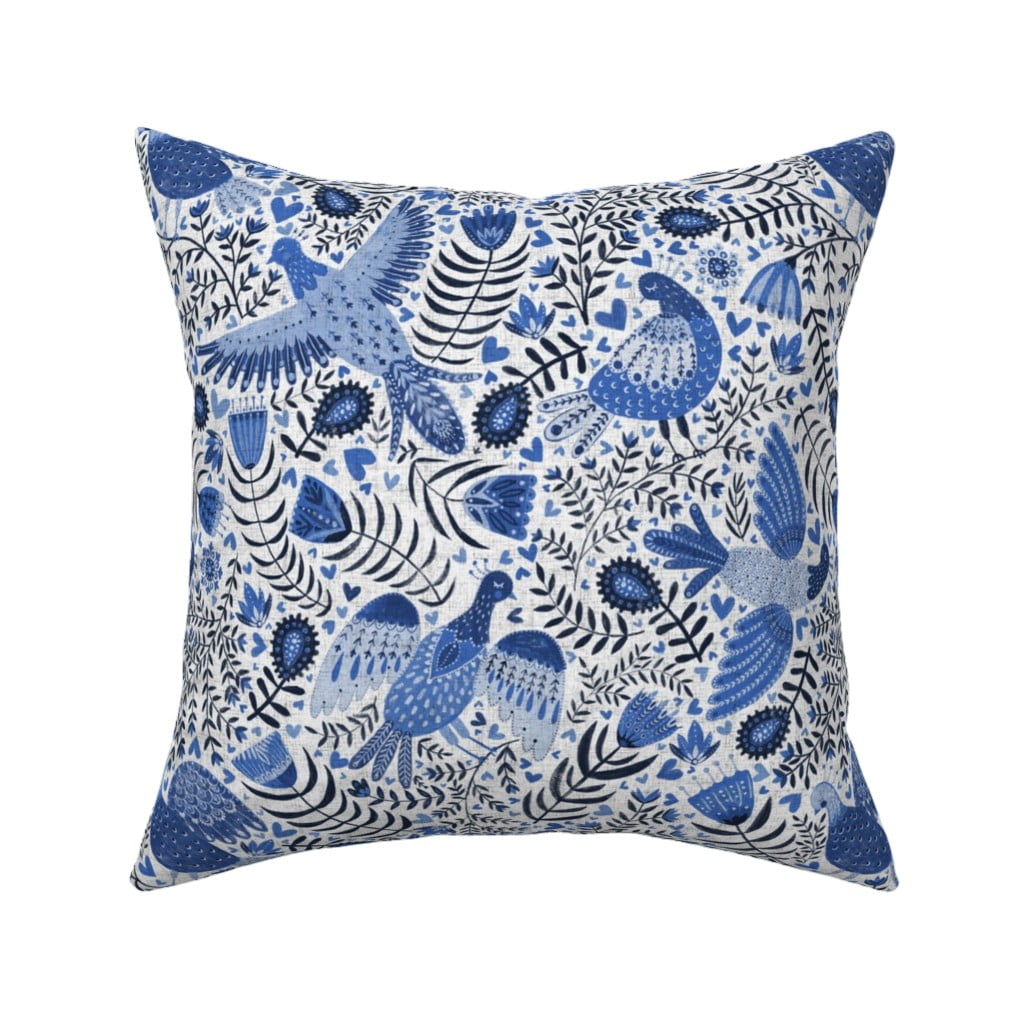 White Blue Floral Chinoiserie Throw Pillow Cover w Optional Insert by Roostery