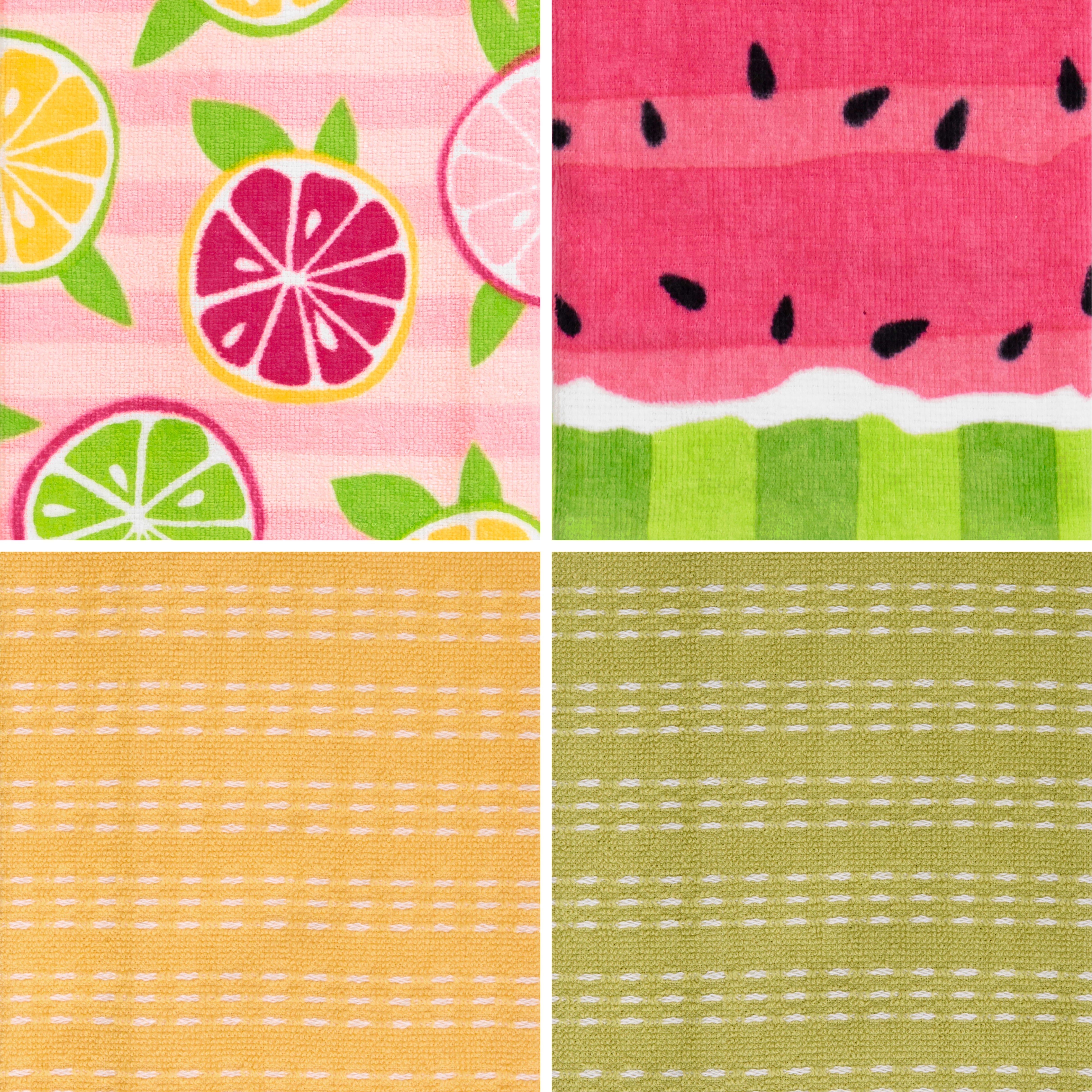 RITZ 100% Cotton Summer Kitchen Towels, Set of 4, Citrus Watermelon Dish Towels Set