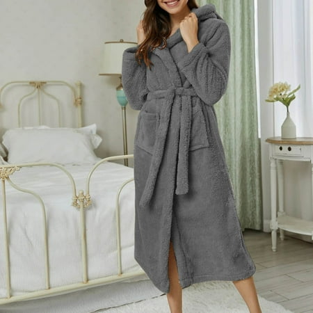 

Shpwfbe Pajamas For Women Robes For Women Hooded Bath Lightweight Soft Plush Long Flannel Sleepwear Hooded Bath Plush Long