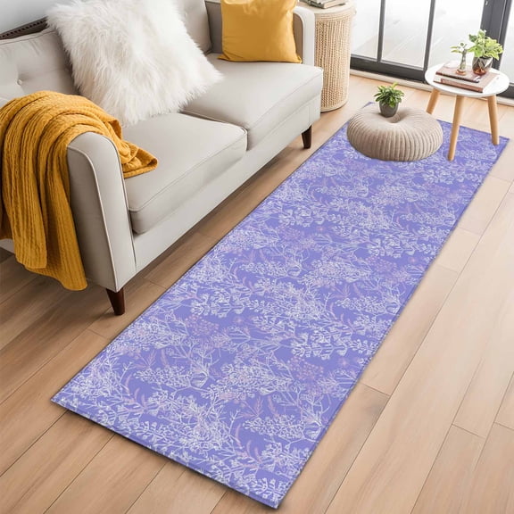 Kitchen Runner 2 x 6 Ft, Purple Flowers Non-Slip Residential Carpet, Spring Vintage Flowers Country Plants Indoor Crawling Mats Runner Rugs for Living Room/Dining Room/Bedroom