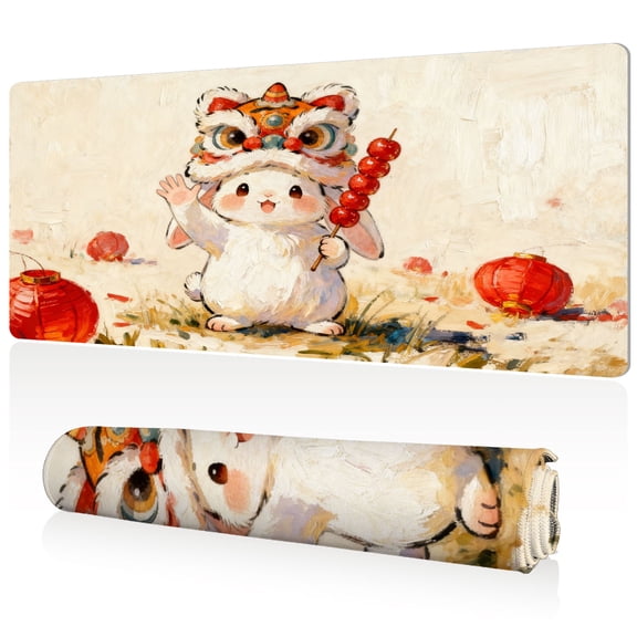 LIVEKEY Mouse Pad Durable Easy Clean Ultra Large 80x40x0.3cm Full Desk Coverage with Chinese Style Rabbit Pattern for Gaming and Office Desk Mat