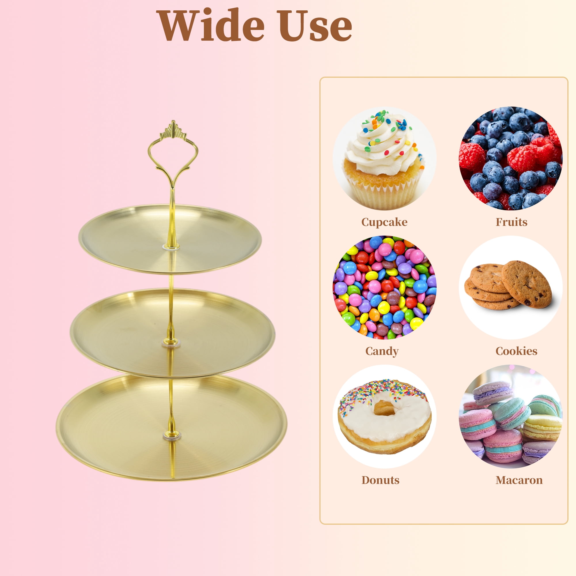 Unique Bargains 3 Tier Dessert Cupcake Stand Holder Cake Tower Gold Tone