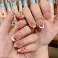 thumbnail image 1 of Nude Press on Nails Medium avec Nail Strass, French Tips Fake Nails for Women Girls, Pink Nails Press on Full Cover Nails Tips for Spring Summer Salon, 1 of 4