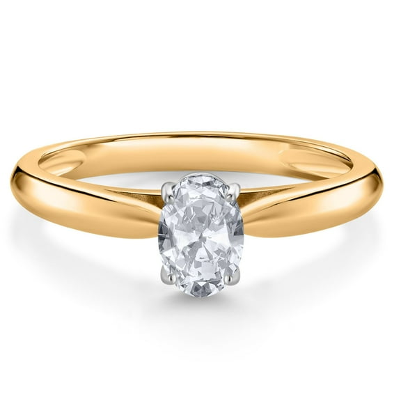 Gem Stone King 0.60 Ct Oval White Topaz 10K Yellow and White Gold Solitaire Engagement Ring (Size 8)