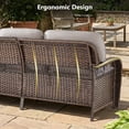 thumbnail image 6 of Opohoro 75.2" Outdoor Patio Wicker 3-Seat Couch, Brown PE Rattan Patio Furniture Sofa with Wide Armrests and Beige Cushions for Porch or Backyard, 6 of 10