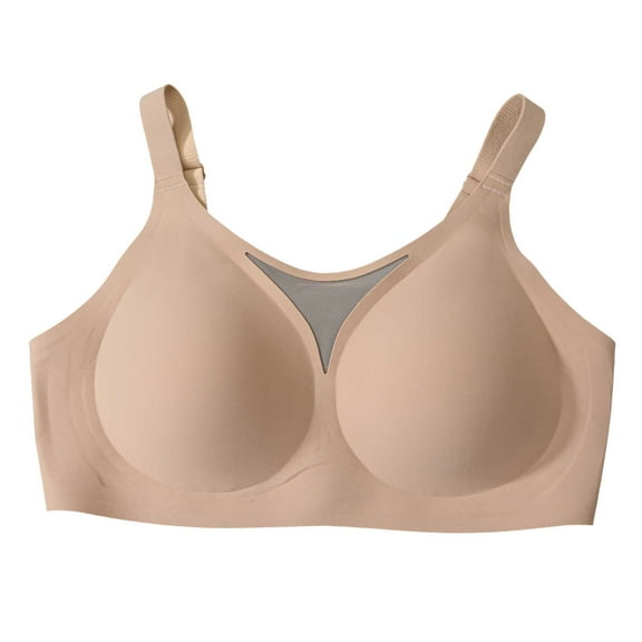 Sopiago Plus Size Wireless Bras for Women Low Cut Deep V Bra No Underwire Padded Tshirt Seamless Bralettes for Women Khaki,L