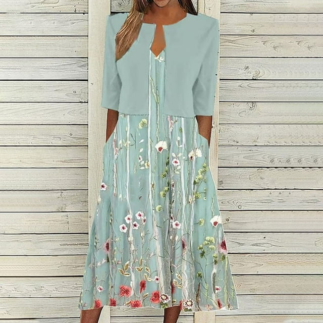 Heisall Robes Maxi à Fleurs pour Femmes Ensemble 2 Pcs Sans Manches Ligne A Été Plage Invitée de Mariage Robe avec Cardigan 2026 Tendance