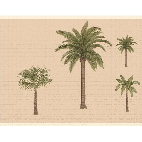 Dundee Deco's Peel and Stick Wallpaper Border - Nature Green Brown Palm Trees Wall Border Retro Design, 15 ft x 7 in, Self Adhesive