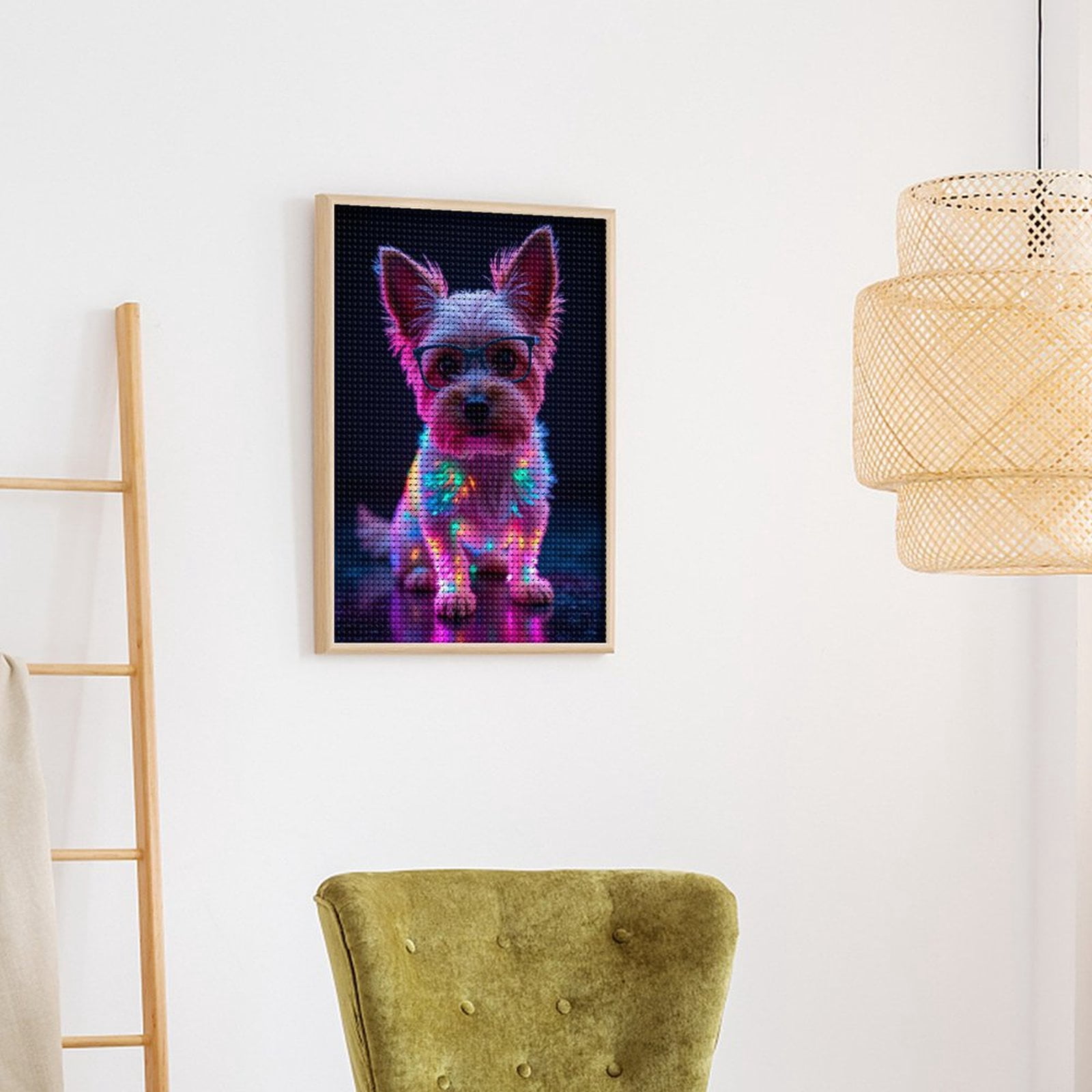 Diamond Art Kits for Adults, Puppy Neon Glasses Vibrant Lights 5D Diamond Painting Kits for Adults Beginners, DIY Full Drill Diamond Painting, Gem Art and Crafts 12x16