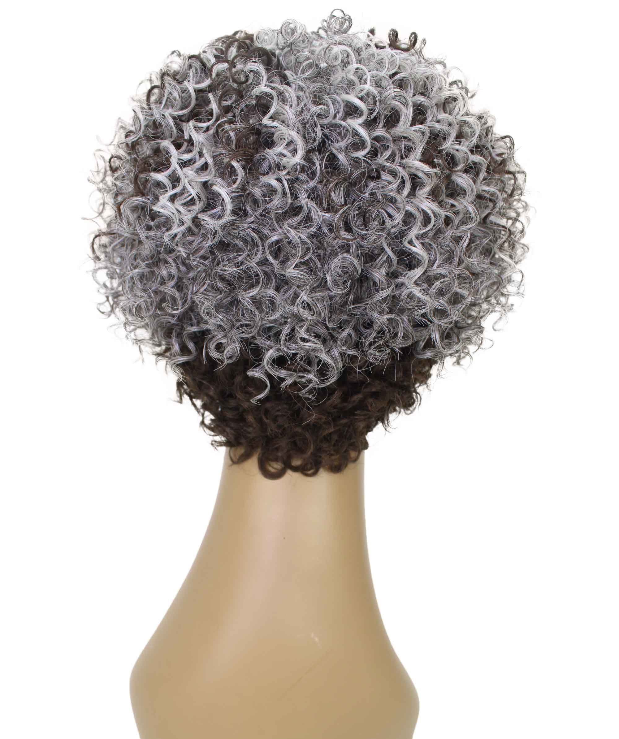 LUXLUXE Leila Curly Kinky 10 in Long Full Wig No Lace Wig, Heat Resistant Fibers, Charcoal Mixed Gray Color