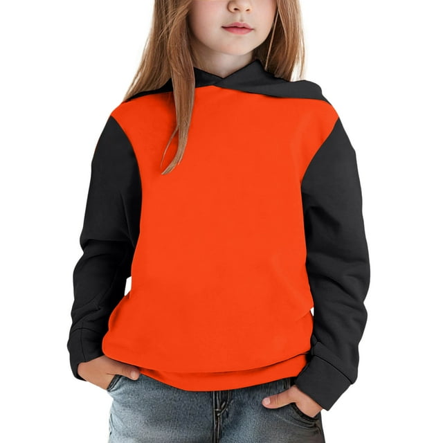 GDREDA Chandails à Capuche et Chandails en Molleton de Mode pour Filles Enfants Garçons Filles Veste à Capuche Patchwork Chandail en Molleton Enfant Tout-Petit chandail Orange, 9-10 Ans